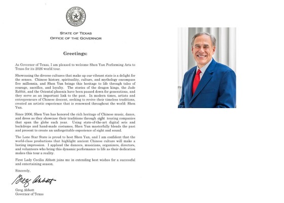 Image for article Texas Governor Congratulates Shen Yun as 2026 Tour Performances Begins