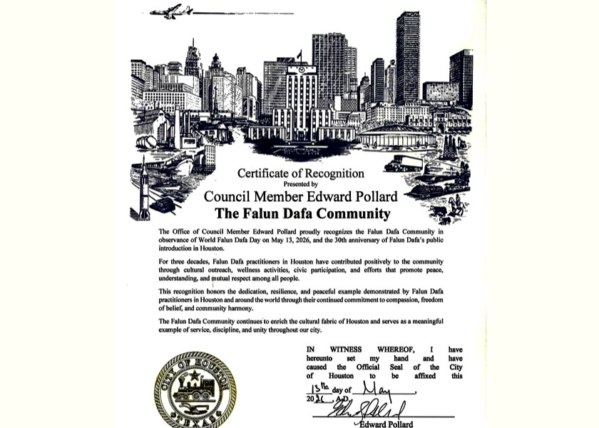 Image for article Houston: Elected Officials Honor World Falun Dafa Day